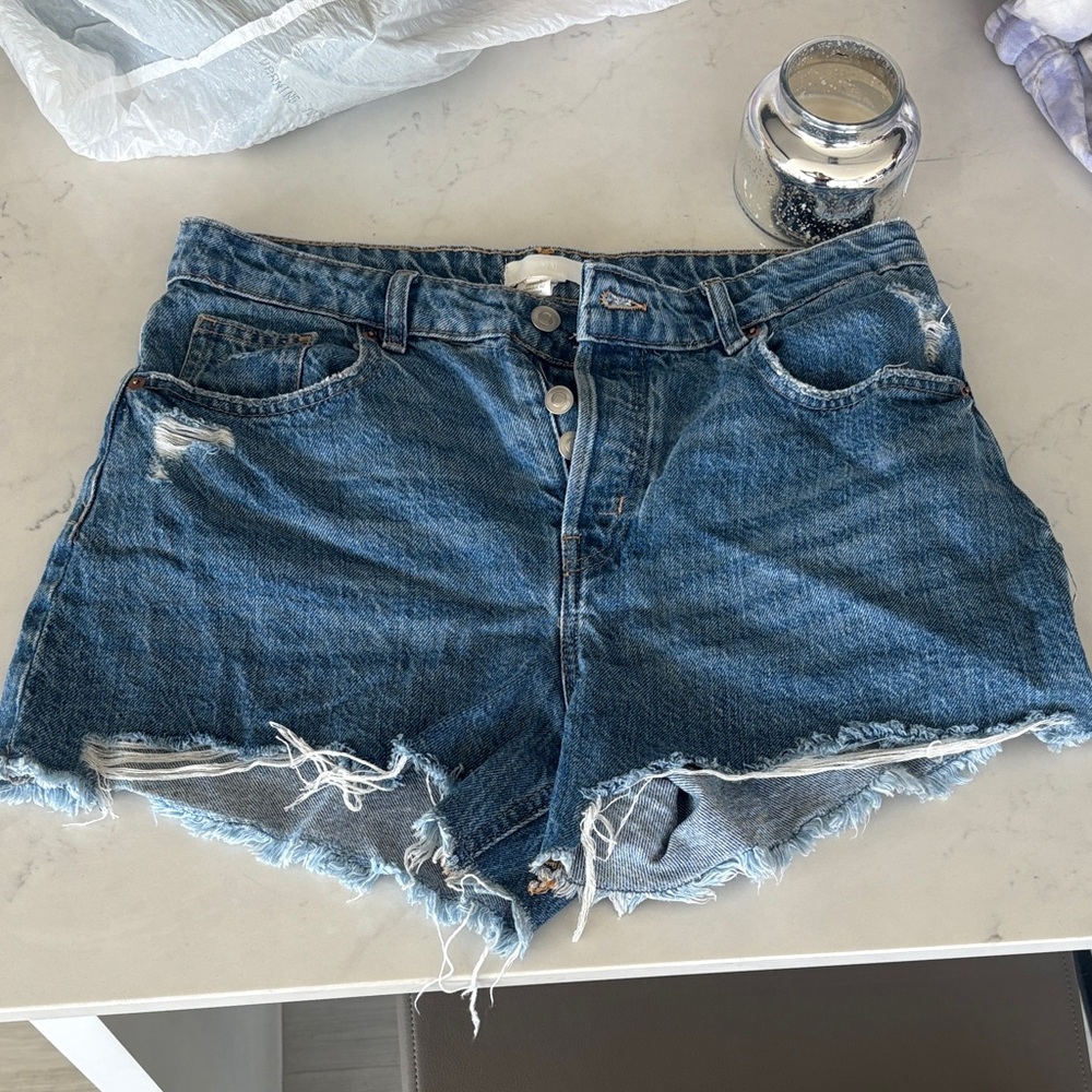 H&M Blue Distressed Jean Shorts